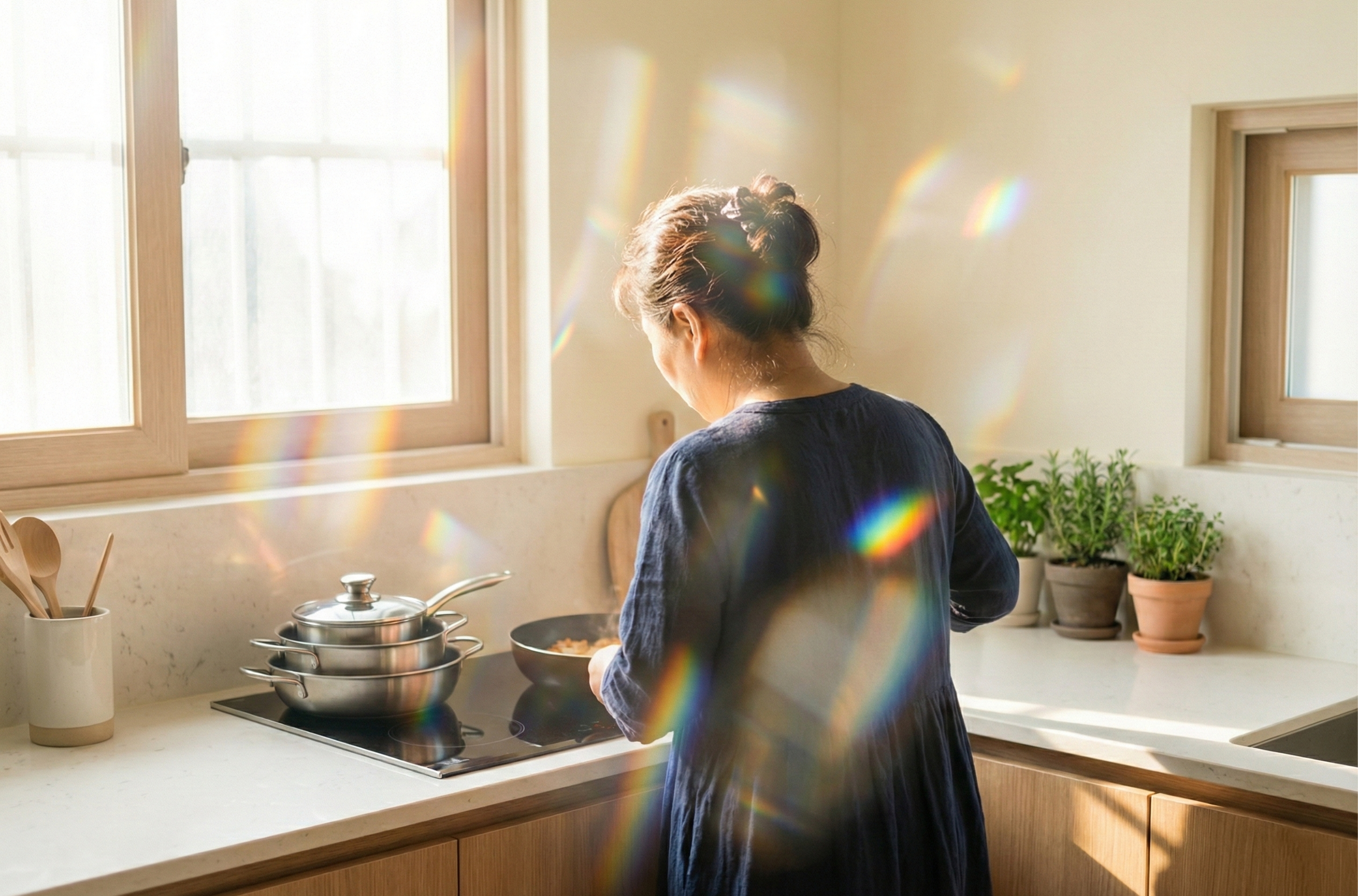 주방에서 요리를 하고있는 중년여성