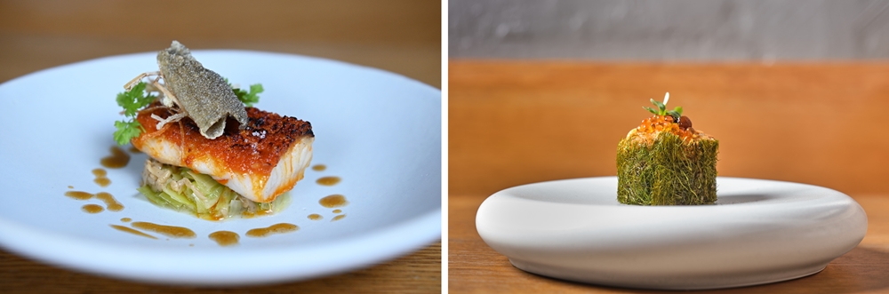 Grilled black cod with gochujang and sea urchin roe bibimbap made with domestic ingredients