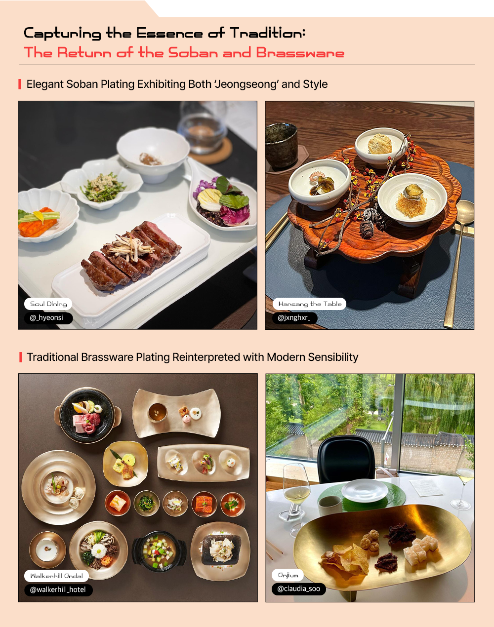 Cap-Luning Une Essence of Triaclftion: I he Re4unn of 'the Soban and idnassiNane  Elegant Soban Plating Exhibiting Both 'Jeongseong' and Style  Traditional Brassware Plating Reinterpreted with Modern Sensibility 