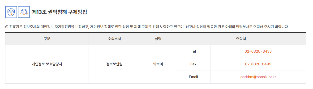 개정안 개인정보 처리방침 제13조 관련 비교 이미지