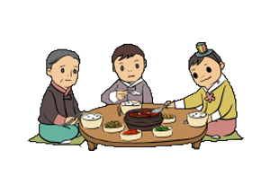 음식이 묻은 수저를 여럿이 먹는 음식에 넣지 않습니다.